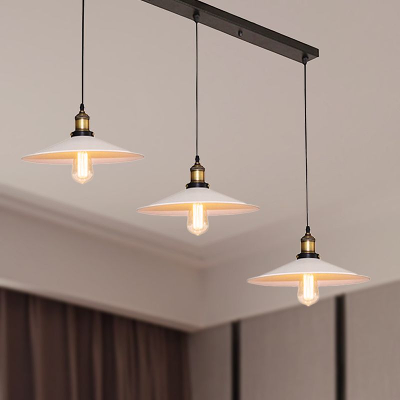 Industrial Saucer Hanging Ceiling Light 3 Lights Metal Pendant Lighting with Linear/Round Canopy in White