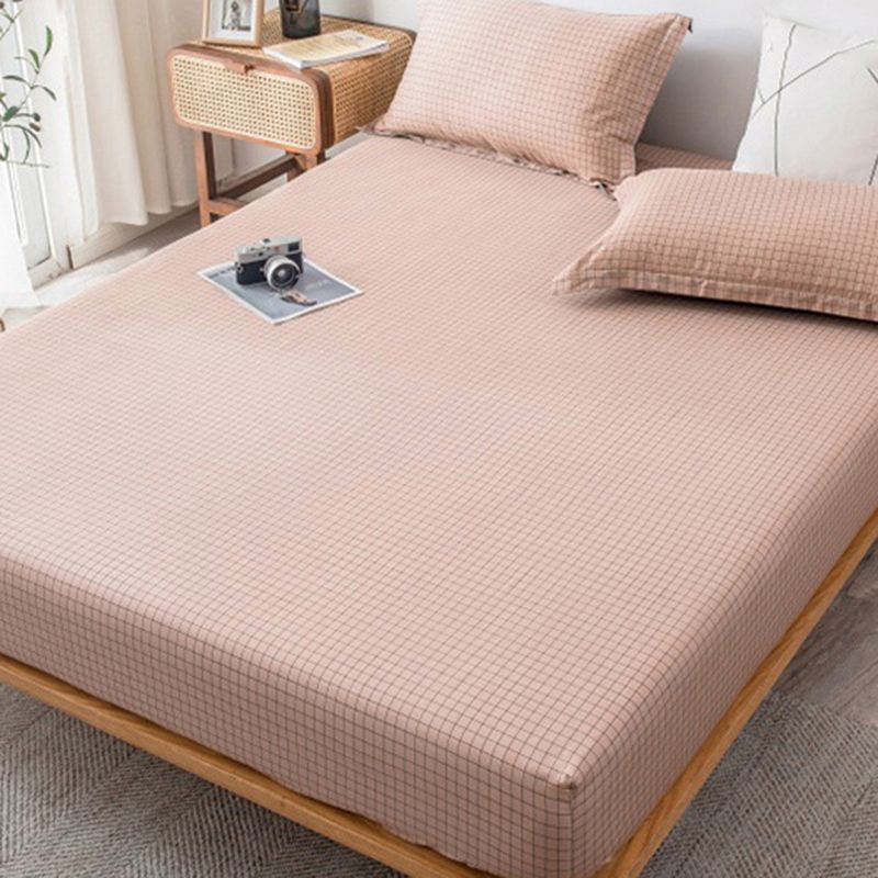 Cotton Bed Sheet 3-Piece Grid Fade Resistant Sheet Set in Pink