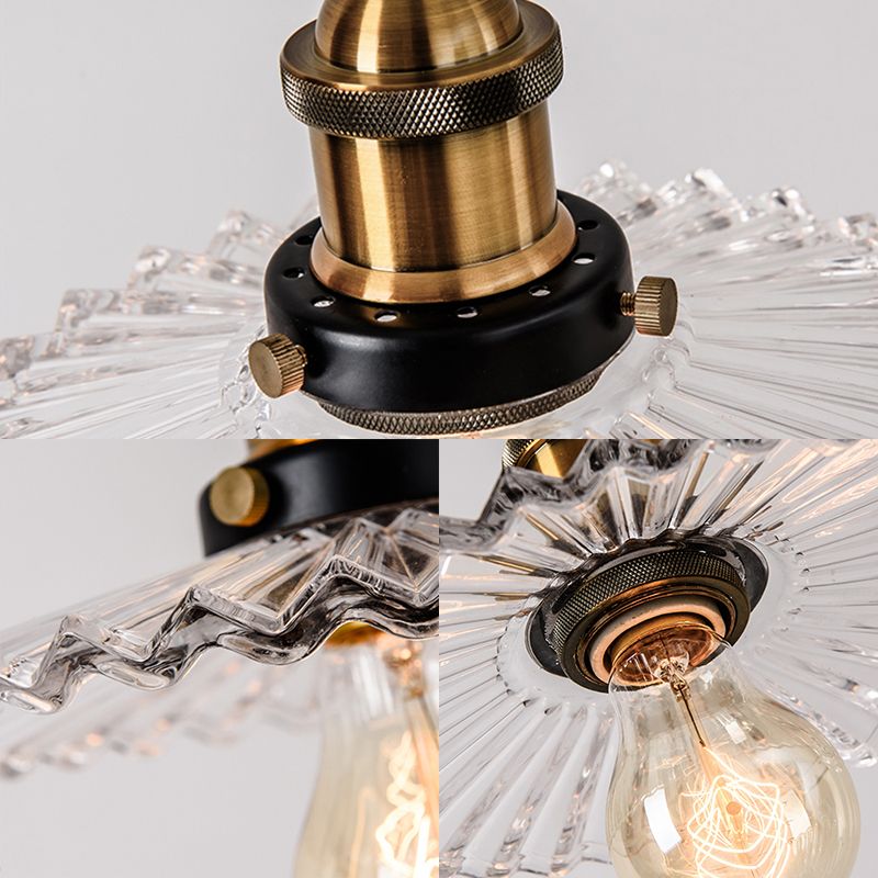 3/5-Light Multi Pendant with Radial Wave Shade Ribbed Glass Vintage Dining Room Hanging Light Fixture