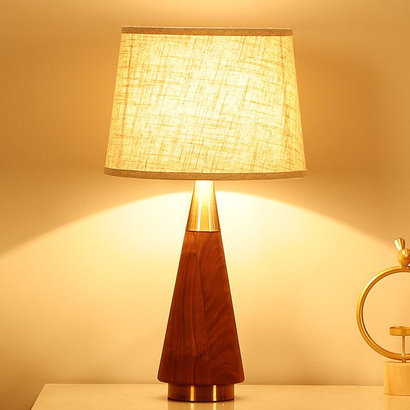 Brown Trapezoid Task Lighting Modernism  1 Head Fabric Reading Lamp with Wood Base