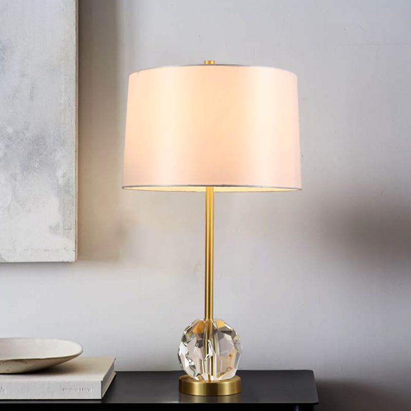 Lampada task tampone del tamburo in tessuto Modernista 1 Lulb Oro Lettura Light con sfera di cristallo trasparente