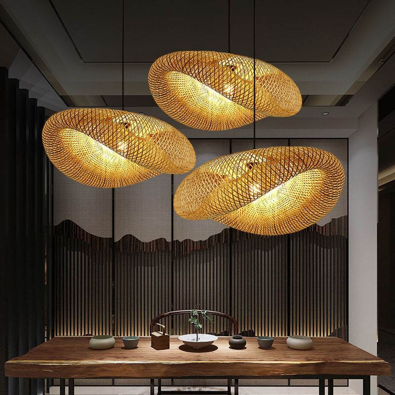 1 Light Bamboo Pendant Light Modern Style Hanging Lamp Fixture for Living Room