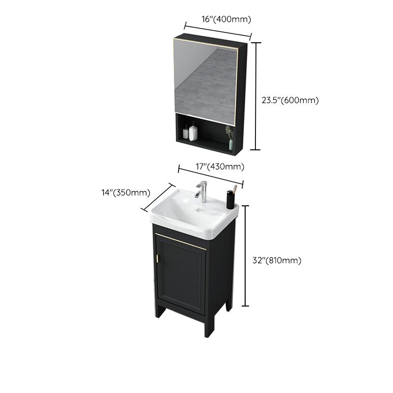 Modern Metal Sink Cabinet Mirror Wall-Mounted Bathroom Vanity Cabinet in Black