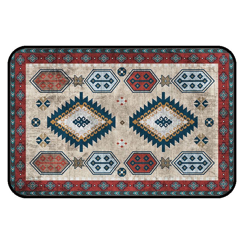 Multi-Color Moroccan Tile Rug Vintage Victorian Area Carpet Polyester Easy Care Washable Area Rug for Living Room