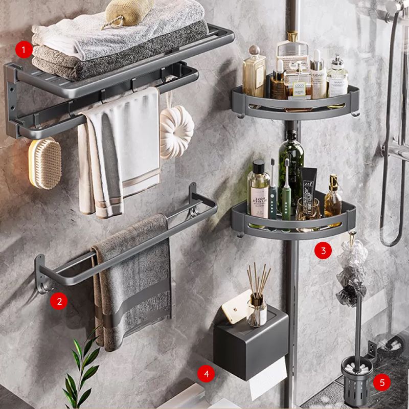 Modern Bathroom Accessories Hardware Set Grey Towel Bar Bath Shelf Bath Hardware Set