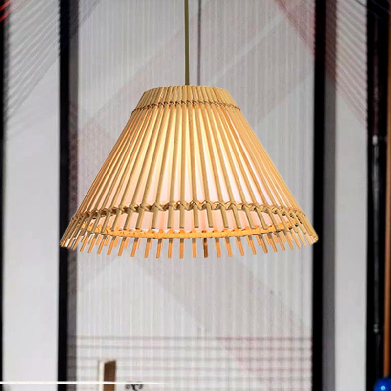 Lampada del soffitto cono di bambù moderna 1 lampadina a sospensione in legno per soggiorno