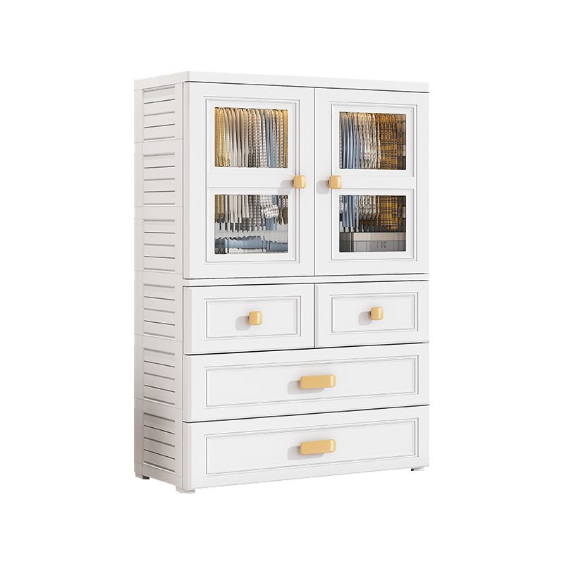 White Plastic Kids Closet Modern Style Shelved Armoire Cabinet