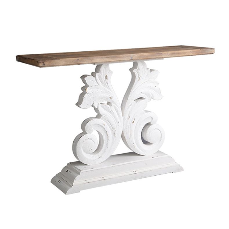 French Country Console Table Pedestal Rectangle Distressed Solid Wood Console