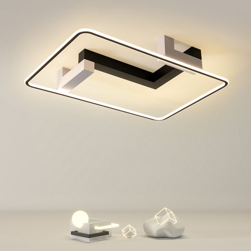 Modern Style Linear Ceiling Light Metal 1 Light Ceiling Lamp for Bedroom in Black