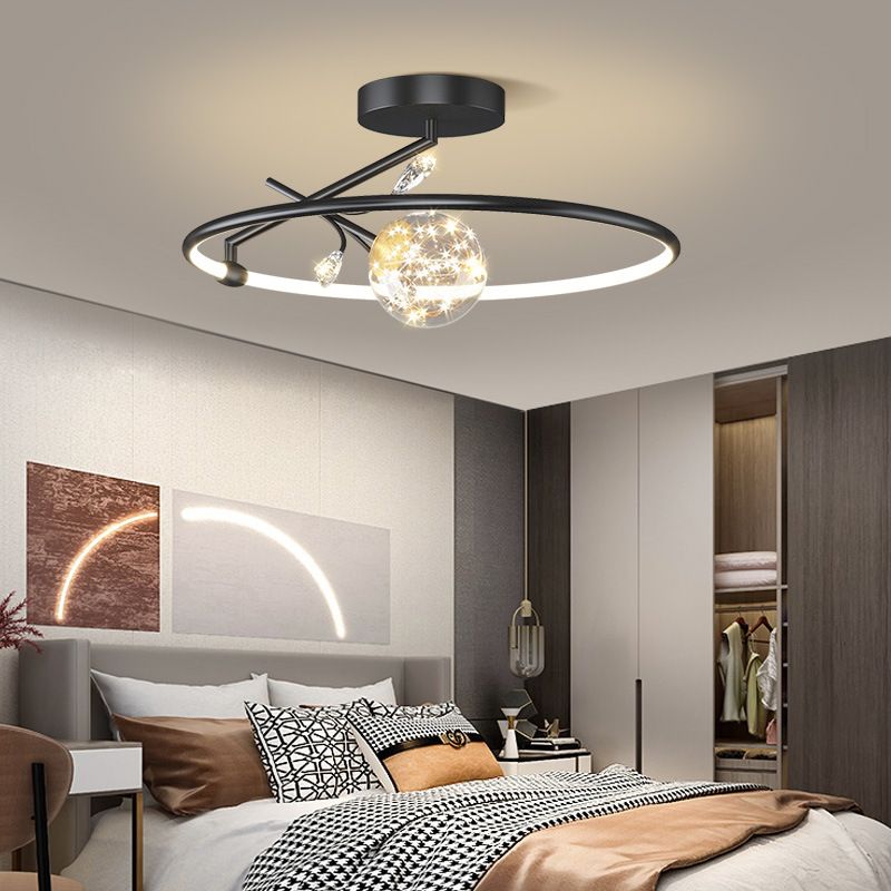 Round Semi Flush Mount Light Fixture Modern Metal LED Semi Flush Mount Ceiling Light