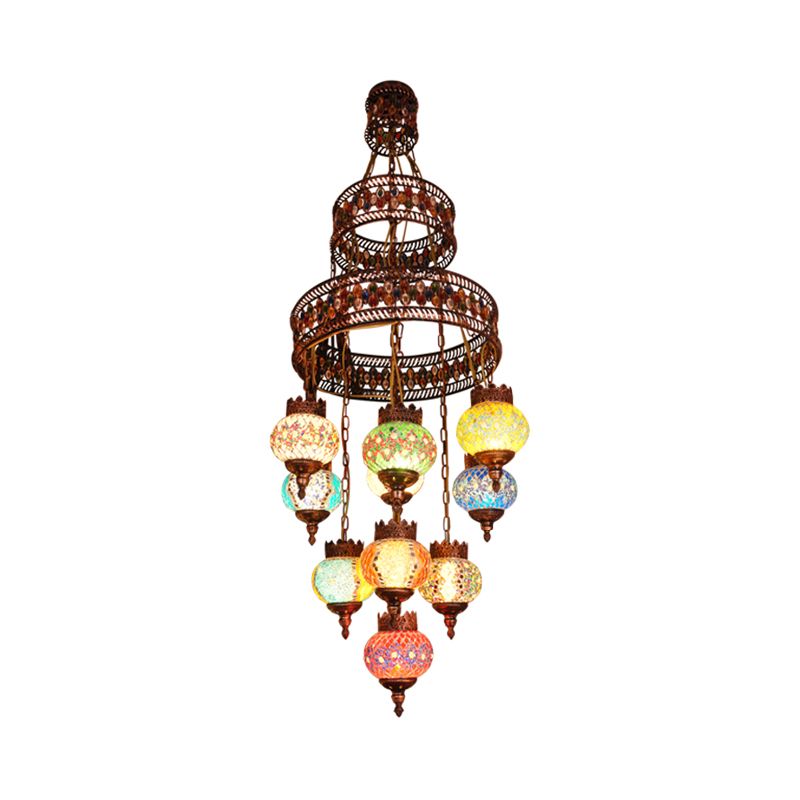 Lantern Bedroom Pendant Lighting Bohemia Stained Glass 10 Lights Purple Chandelier Light