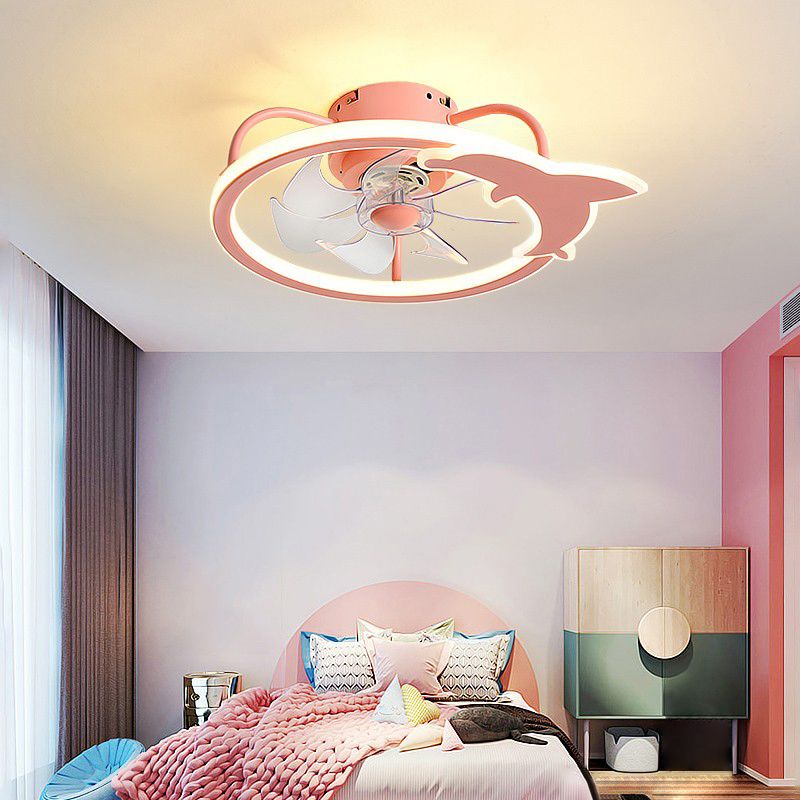 Children Style Ceiling Fan Light 1-Light LED Ceiling Mount Light with Plastic for Bedroom