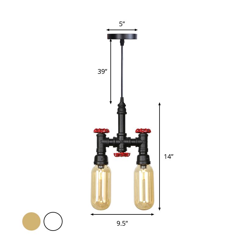 Negro 2 luces Candelier de techo Steampunk Clear/Amber Glass Cápsula en forma de colgante colgante