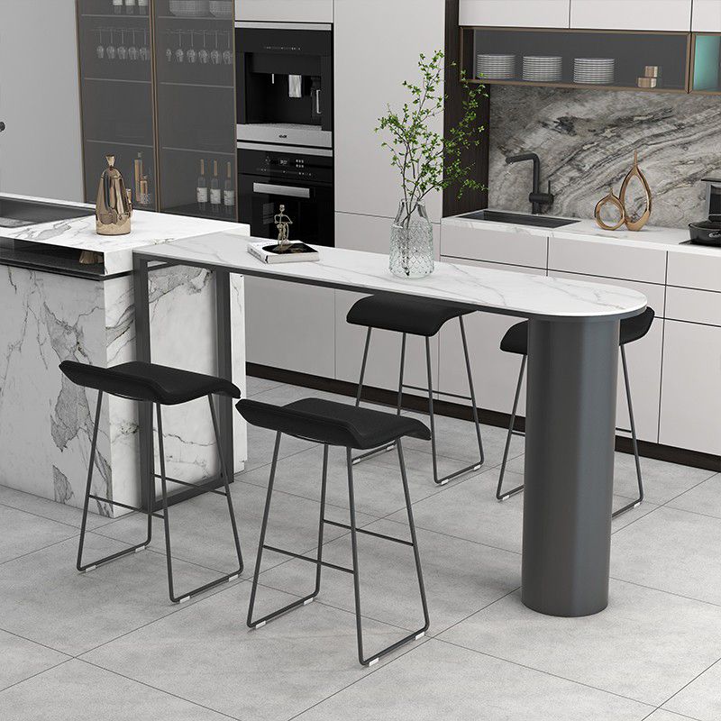 Sintered Stone Top Irregular Shape Bar Table Industrial Bistro Table with Double Pedestal