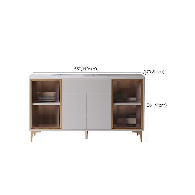 Adjustable Shelving Buffet Stand Engineered Wood Sideboard Cabinet with LED Lights