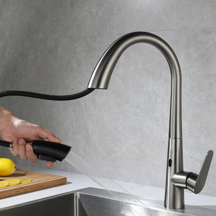 Gooseneck Swivel Spout Kitchen Sink Faucet Touchless Sensor with Pull Down Sprayer