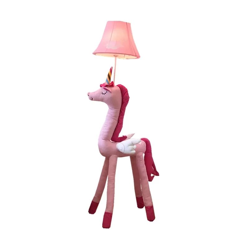 Kids Bedroom Unicorn Floor Light with Bell Shade Fabric 1 Light Cartoon Floor Lamp