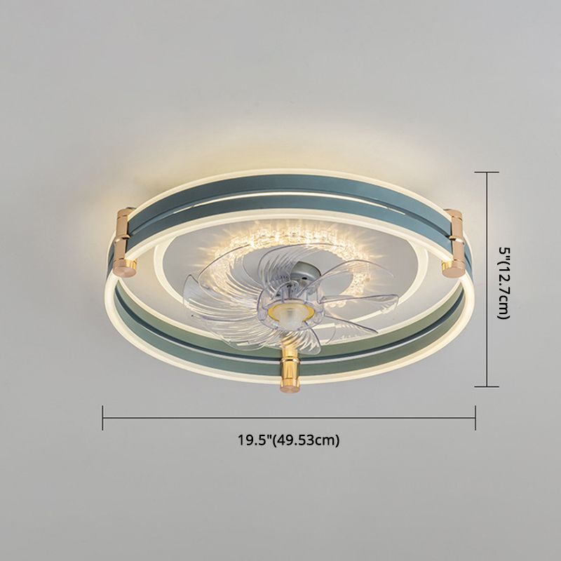 Circular LED Fan Lighting Fixture Macaron Metal Bedroom LED Semi Flush Mount Ceiling Light