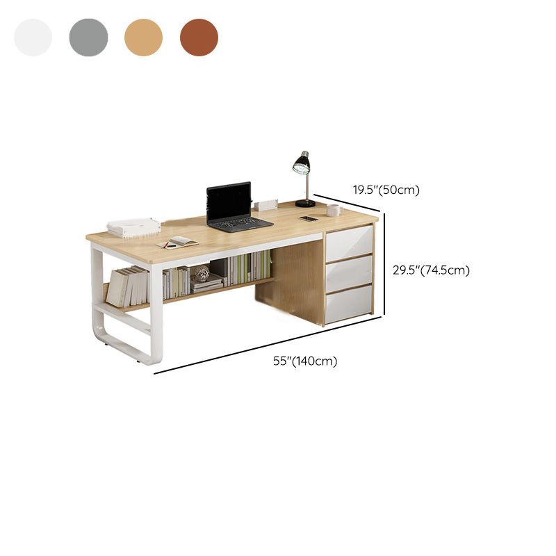 Contemporary Writing Desk with 3 Drawers and 1 Shelf in Metal Base