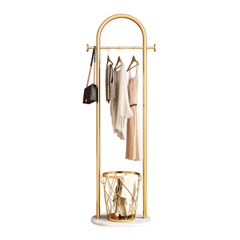 Gorgeous Coat Rack Double Coat Hooks Bedroom Metal Hangers with Basket