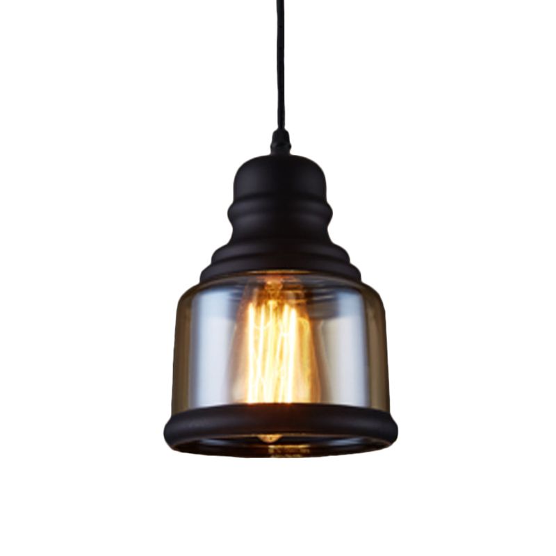 Industrial Jar-Shape Pendant Light Kit 1 Head Clear Glass Ceiling Hang Fixture in Black