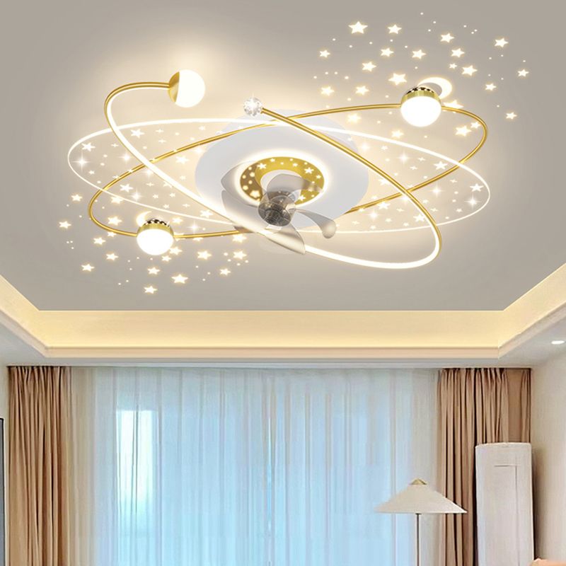 Modern LED Ceiling Fan Lamp Oval Metal Fan Lighting for Living Room