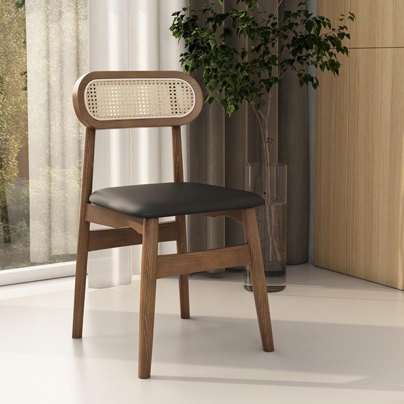 Rattan Dining Chairs Open Back Dining Side Furniture with Wood Legs in Matte Finish