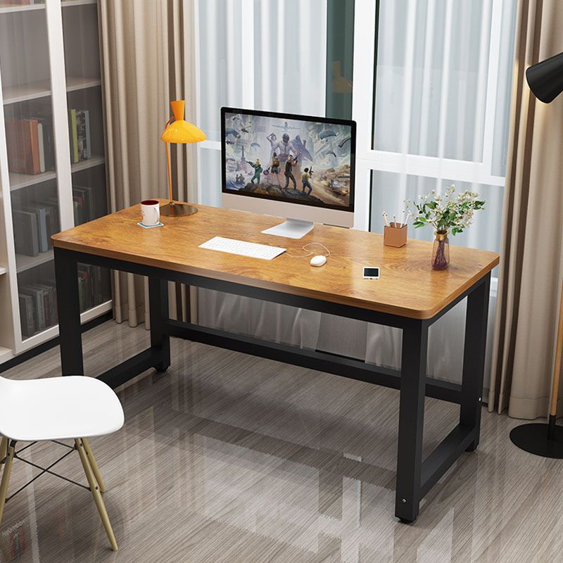 Rectangular Shaped Office Laptop Table Wood with Metal Legs in Brown