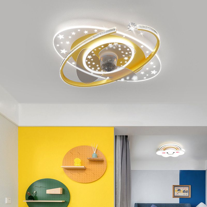 Ventilateur de plafond ovale moderne Métal de plafond léger 1 ventilateur de plafond LED pour chambre pour enfants