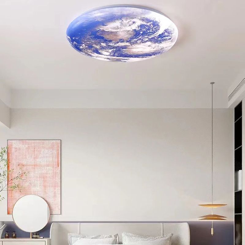 Blue Modern Metal Flush Mount Circle Shape Ceiling Light with Acrylic Shade for Bedroom