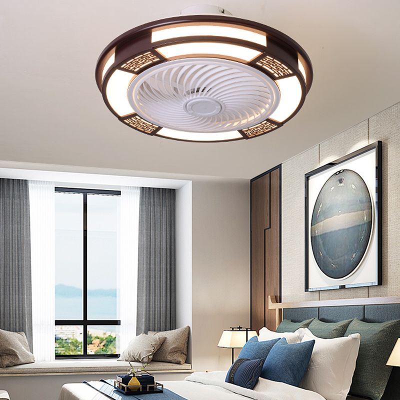 Modern Style Round Ceiling Fan Light Metal 1 Light LED Flush Light for Restaurant