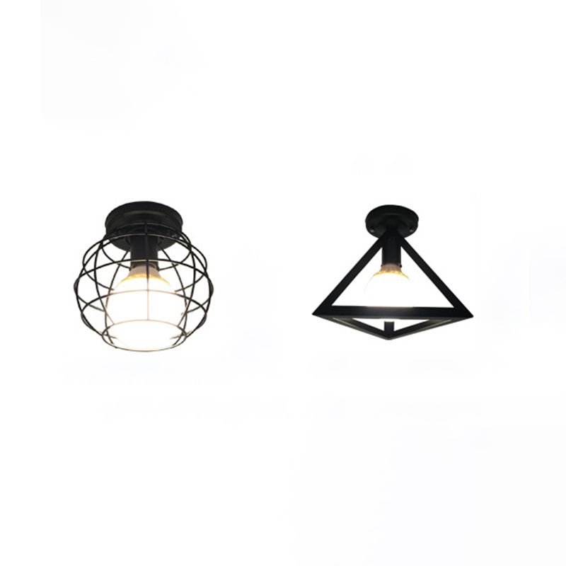 Industrial Geometric Flush Mount Ceiling Lights Metal 1 Light Semi Flush Mount Lighting