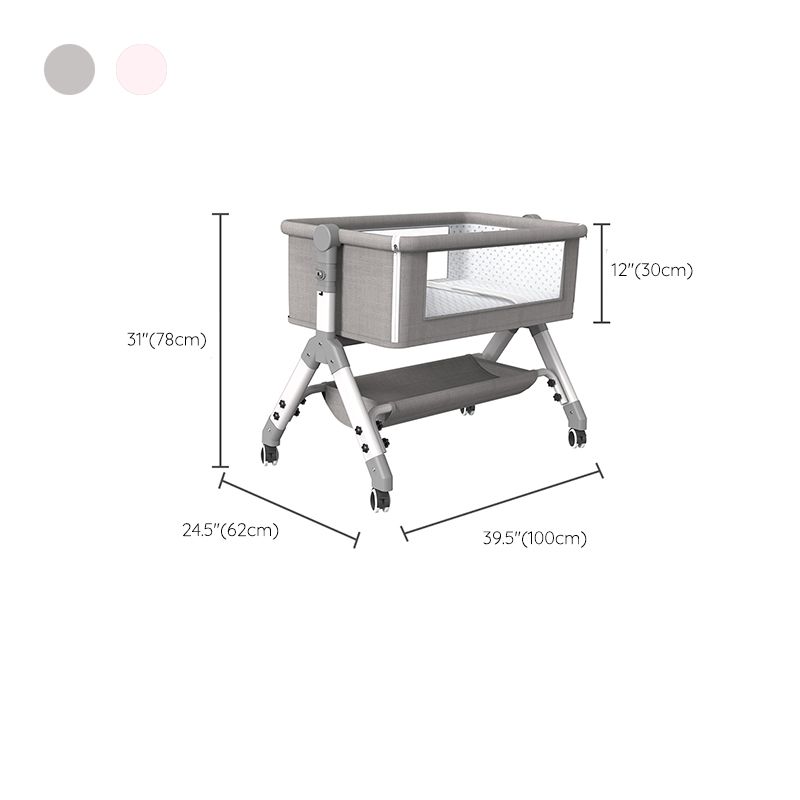 Metal Adjustable Bedside Bassinet Gliding Rectangle Crib Cradle for Toddler