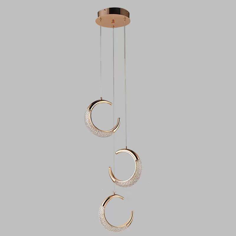 Nordic Style Metal Pendant Light Moon Shape Ceiling Lamp with Acrylic Shade for Bedroom