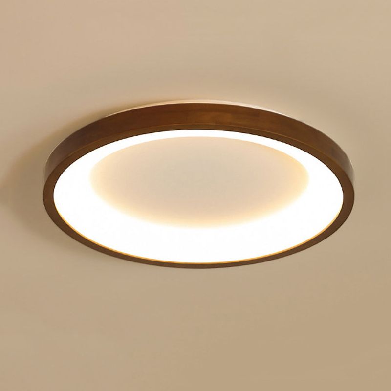 Round Shape Flush Mount Modern Style Wood 1 Light Flush Ceiling Light in Brown