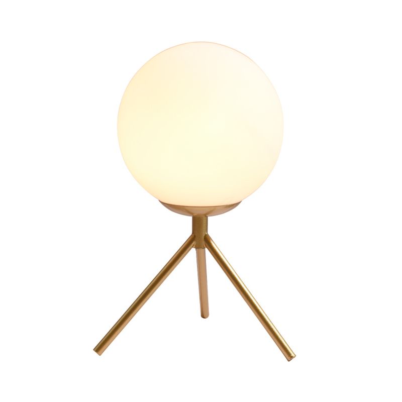 Opal Glass Sphere Desk Light Modern 1 Bulb Night Table Lamp in Gold/Black with Metal Tripod