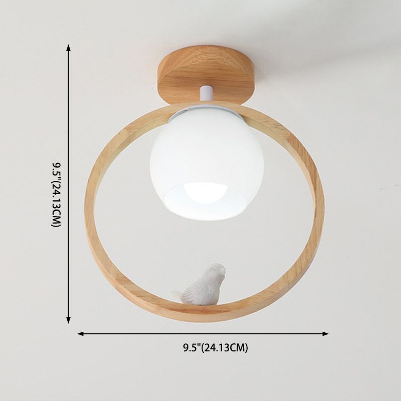 Aisle Ceiling Flush Mount Light Modern Wood Ceiling Mounted Light with Circle Wooden Shade