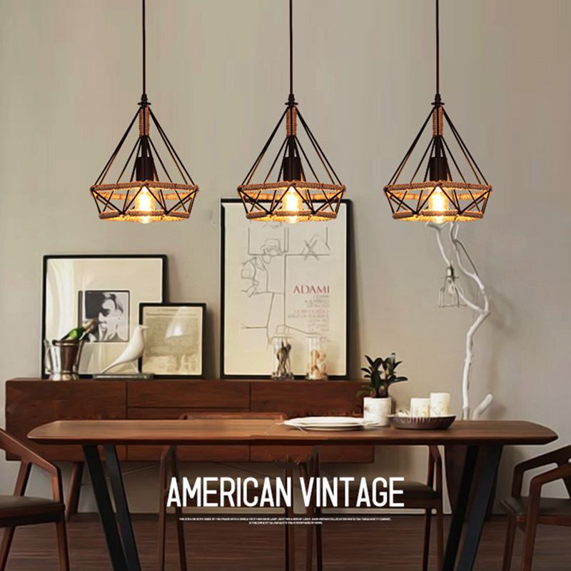 1-Light Geometric Cage Pendant Light Industrial Vintage Style Metal Pendant Light for Dinning Room