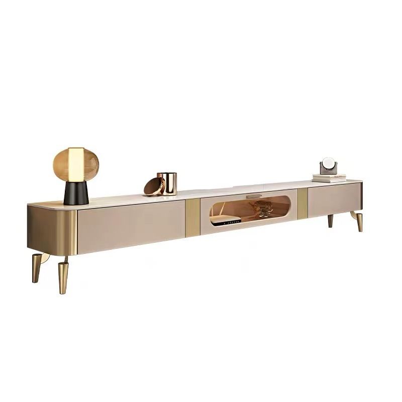 Glam Stone Stand Console Drawers Included Media Console with Doors