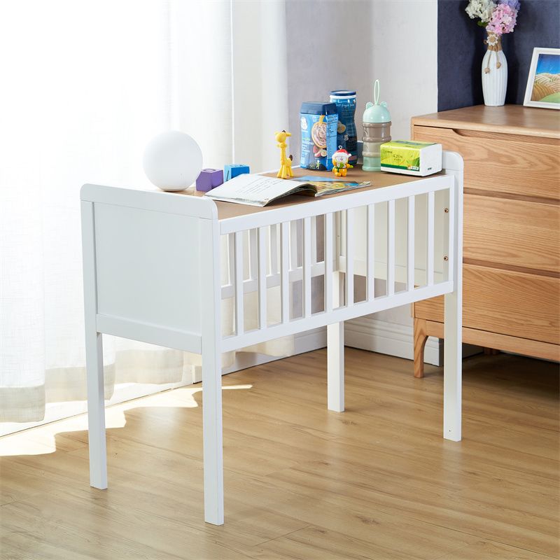 Scandinavian Solid Wood Toddler Bed with Guardrail Bed in White