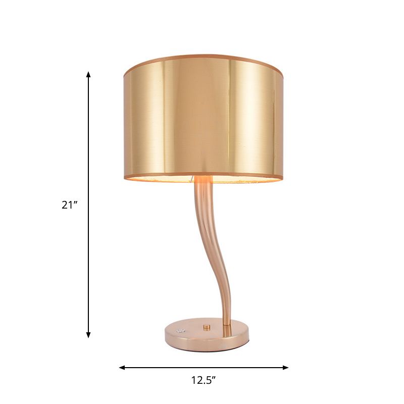 Gold Finish Drum Night Table Light Modernist 1-Light Fabric Nightstand Lamp for Living Room