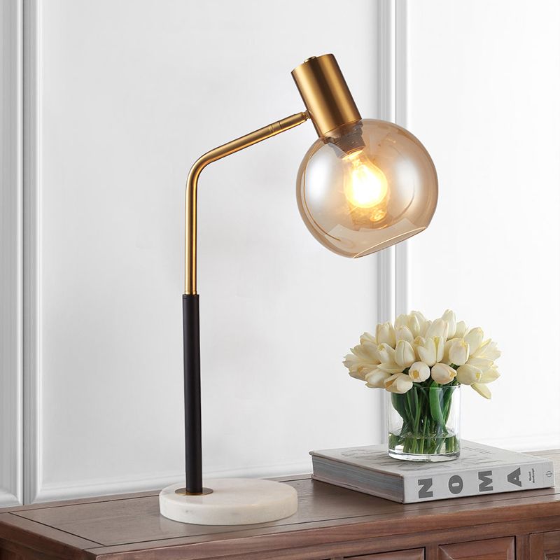 Globe Reading Book Light Post Modern White/Amber Glass 1-Head Black and Gold Table Lamp with Marble Base