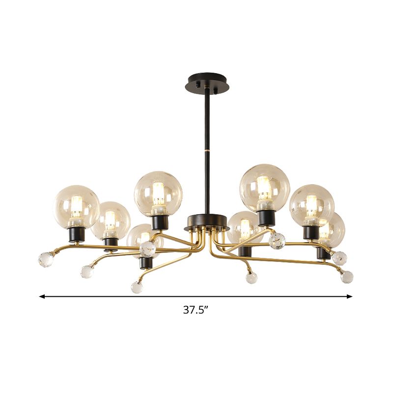 Round Hanging Chandelier Contemporary Cognac Glass 8 Bulbs Living Room Ceiling Suspension Lamp