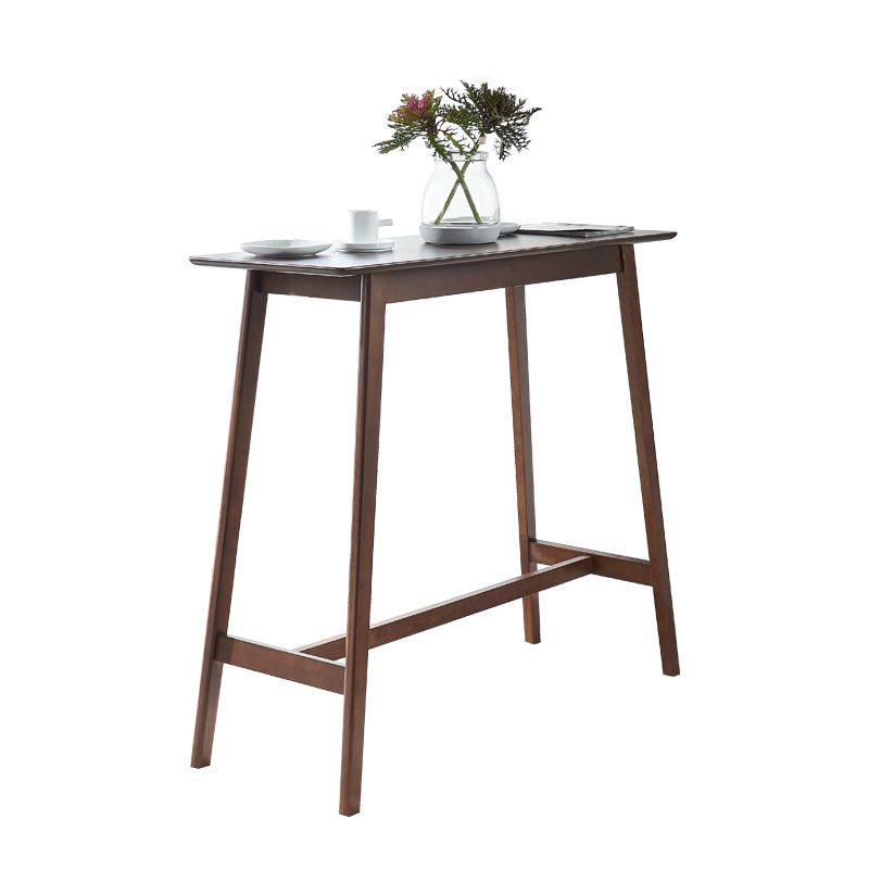 Contemporary Bar Dining Table Rectangle Wood Bar Table Trestle Base in Brown