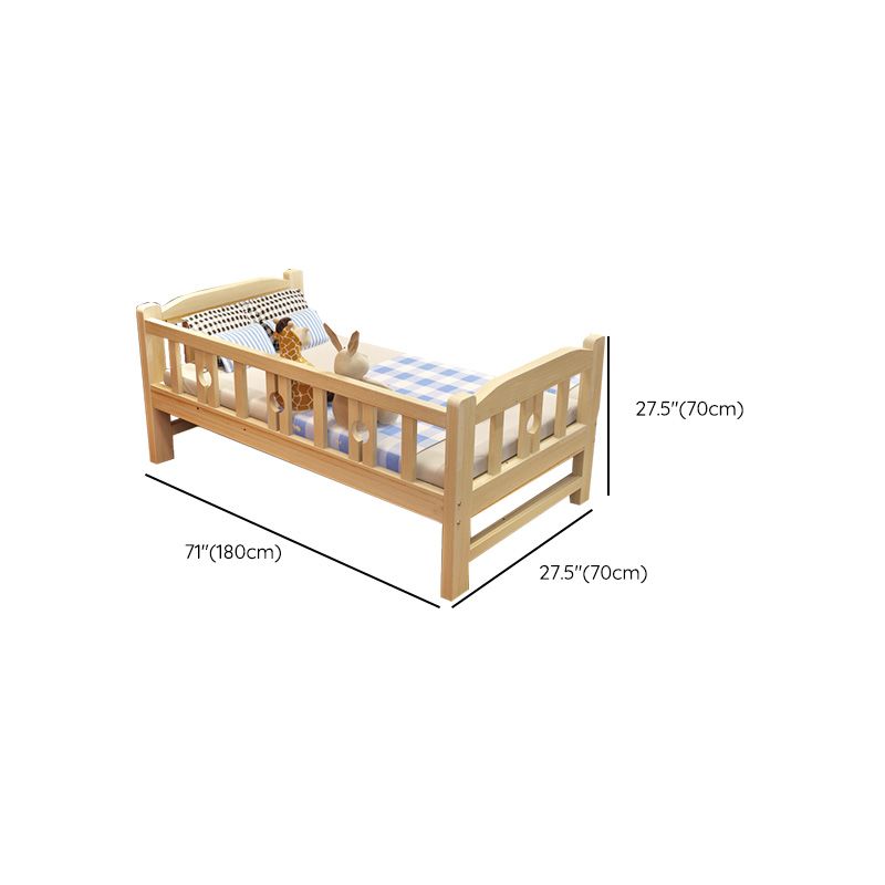 Contemporary Solid Wood Standard Bed with Detachable Guardrails in Natural