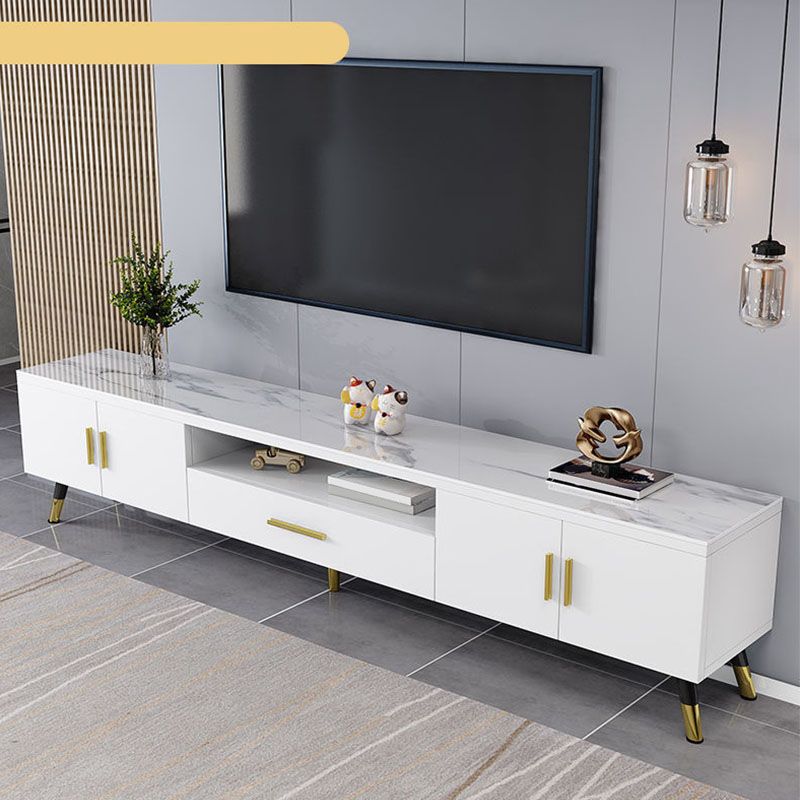 Glass TV Stand Console Open Storage TV Media Stand with Drawer