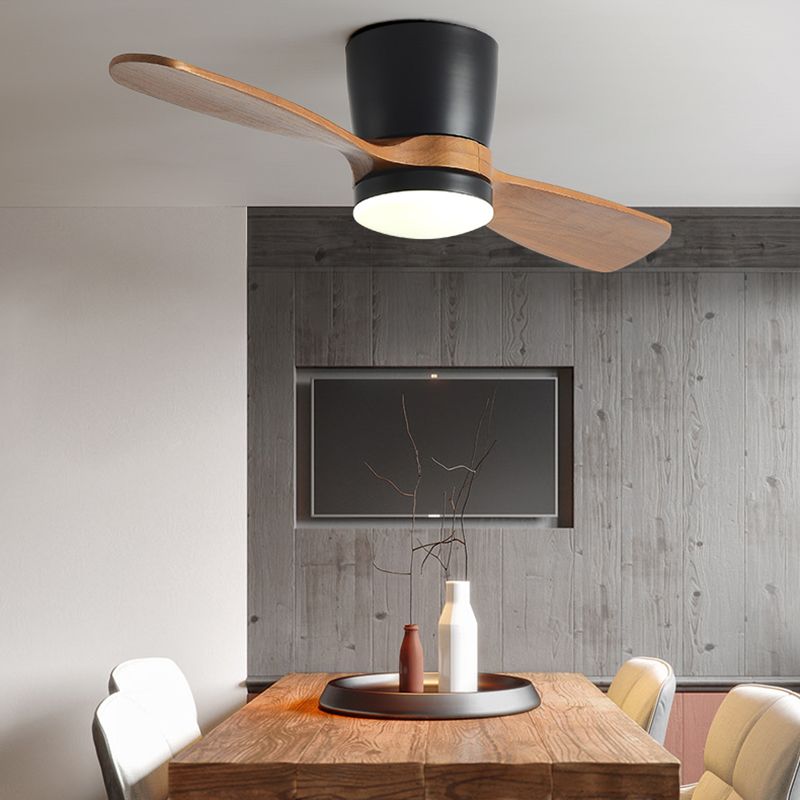 Nordic Style LED Ceiling Fan 2-Blade Fan Lighting with Wood for Restaurant