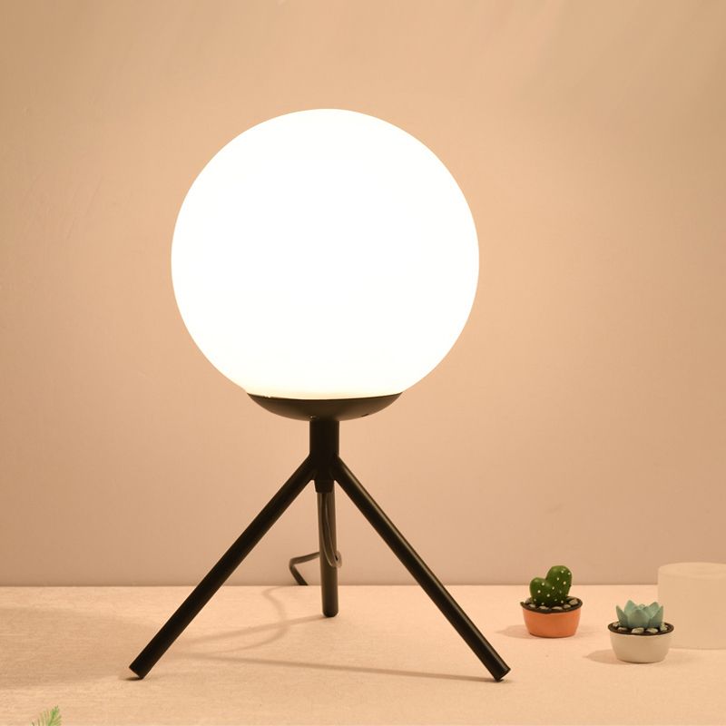 Opal Glass Sphere Desk Light Modern 1 Bulb Night Table Lamp in Gold/Black with Metal Tripod