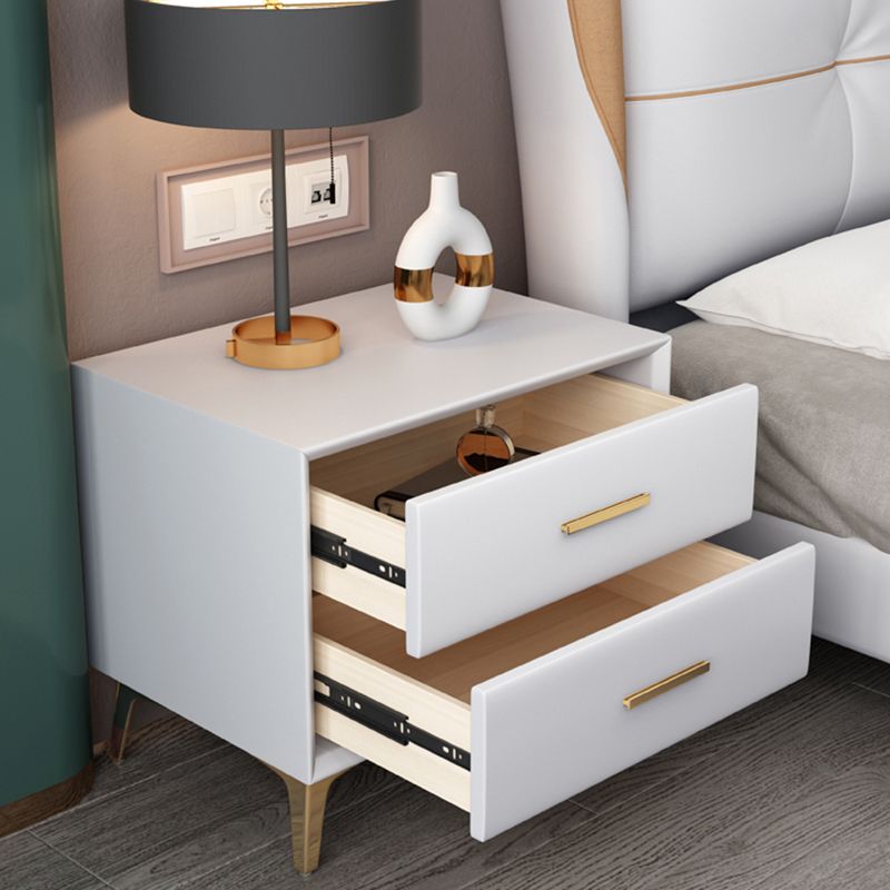 Contemporary Bedside Cabinet Leather Bed Nightstand with 2 Drawers