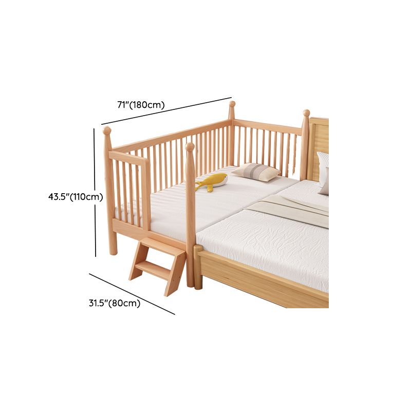 Naitural Nursery Crib with Guardrail Farmhouse Baby Crib in Solid Wood